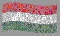 Lockdown Waving Hungary Flag - Mosaic of Locks and Viruses