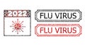 Flu Virus Textured Stamps with Notches and 2022 Covid Calendar Page Mosaic of Covid Items