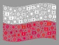 Lockdown Waving Poland Flag - Collage of Lock Icons and Viral Cells Royalty Free Stock Photo