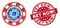 Mosaic CPU Casino Chip with Grunge Bet Now Exclamation Stamp Royalty Free Stock Photo