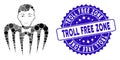 Mosaic Croupier Spectre Monster Icon with Grunge Troll Free Zone Stamp Royalty Free Stock Photo