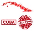Mosaic Cuba Map and Grunge Lockdown Stamp Seals