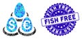 Mosaic Currency Deposits Icon with Distress Fish Free Stamp
