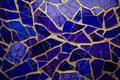 Mosaic. 3d luxury Cobalt blue marbled abstract background with golden inlay veins, lines. Marble mosaic, stone texture, jasper.