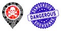 Mosaic Dangerous Zone Pointer Icon with Distress Dangerous Stamp