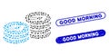 Oval Collage Dash Coin Columns with Scratched Good Morning Stamps