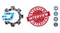 Mosaic Dash Process Gear Icon with Distress Interview Seal