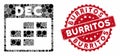 Collage December Calendar Grid with Grunge Burritos Stamp