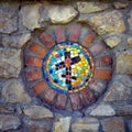 Mosaic depicting an Orthodox cross on the wall of the temple of all religions Royalty Free Stock Photo