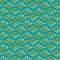 Mosaic diamond shapes in hues of gold and white. Chevron style geometric design. Seamless vector pattern on teal Royalty Free Stock Photo