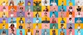 Mosaic Of Different Happy People Portraits Over Colorful Backgrounds Royalty Free Stock Photo