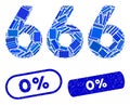 Rectangle Collage 666 Digits Text with Scratched 0 Percent Stamps Royalty Free Stock Photo