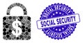 Collage Dollar Lock Icon with Textured Social Security Seal