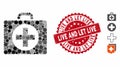 Mosaic First Aid Icon with Scratched Live and Let Live Stamp