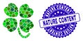 Mosaic Four-Leafed Clover Icon with Textured Nature Content Stamp