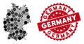 Mosaic Germany Map and Grunge Circle Watermark