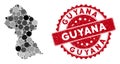 Mosaic Guyana Map and Grunge Circle Stamp Seal