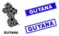 Mosaic Guyana Map and Scratched Rectangle Watermarks