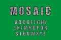 Mosaic hand drawn vector type font in cartoon style black white green