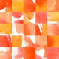 Mosaic hand drawn watercolor pattern. briht autumn colors. red, orange, yellow.