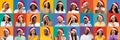 Mosaic With Happy Multiethnic People In Santa Hats Posing Over Bright Backgrounds Royalty Free Stock Photo
