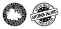 Mosaic Hole Circle Map of Antigua Island and Grunge Stamp