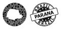 Mosaic Hole Circle Map of Parana State and Grunge Stamp