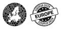 Mosaic Hole Round Map of Euro Union and Grunge Stamp