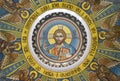 Mosaic icon of Jesus Christ Pantocrator surrounded by archangels under dome of Orthodox Church