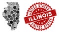 Mosaic Illinois State Map and Grunge Round Stamp