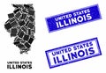 Mosaic Illinois State Map and Scratched Rectangle Stamp Seals Royalty Free Stock Photo