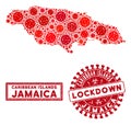 Mosaic Jamaica Map and Grunge Lockdown Stamps