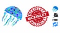 Mosaic Jellyfish Icon with Grunge Mckinley Stamp