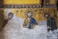 Mosaic of Jesus Christ old which is known as Pantocrator. With the Virgin Mary and John Baptist inside the Hagia Sophia mosque, Is