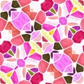 Mosaic kaleidoscope jewel seamless pattern background - cute pink orange khaki colored with white grout