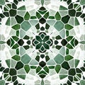 Mosaic kaleidoscope jewel seamless pattern background - emerald green colored with white grout