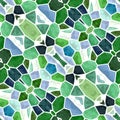 Mosaic kaleidoscope jewel seamless pattern background - green blue colored with white grout