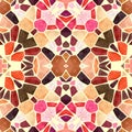 Mosaic kaleidoscope jewel seamless pattern background - brown, orange, red, pink, purple colored with yellow grout