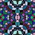 Mosaic kaleidoscope jewel seamless pattern background - dark blue green purple colored with black grout