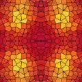 Mosaic kaleidoscope jewel seamless texture background - fiery red orange yellow colored with black grout