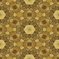 Mosaic kaleidoscope seamless pattern background gold beige colored with black grout