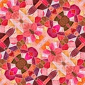 Mosaic kaleidoscope seamless pattern background - old pink, salmon orange, red, purple, violet, brown, beige color colored