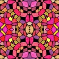 Mosaic kaleidoscope seamless pattern background - pink red yellow colored with color black grou Royalty Free Stock Photo