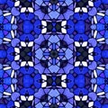 Mosaic kaleidoscope seamless pattern background - sapphire blue colored with dark purple grout