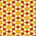 Mosaic kaleidoscope seamless pattern background - yellow, orange, red and brown colored - floral shape Royalty Free Stock Photo