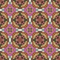 Mosaic kaleidoscope seamless pattern background - beige, brown, mauve, pink, khaki, yellow, ivory and blue colored with