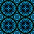 Mosaic kaleidoscope seamless pattern background - blue and turquoise colored with four rings with cross in the middle