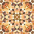 Kaleidoscope seamless pattern texture background - orange vrown yellow colored with white grout Royalty Free Stock Photo