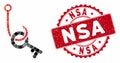 Mosaic Key Phishing Hook with Grunge NSA Stamp