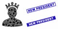 King Mosaic and Scratched Rectangle New President Stamp Seals Royalty Free Stock Photo